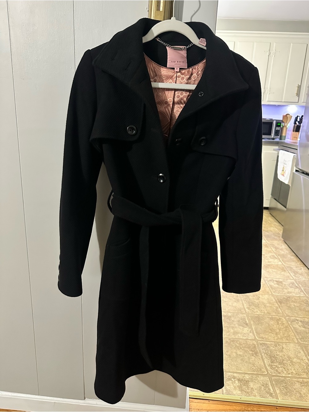 Ted Baker London Black Wool Belted Trench Coat Size 2 - Picture 3 of 10